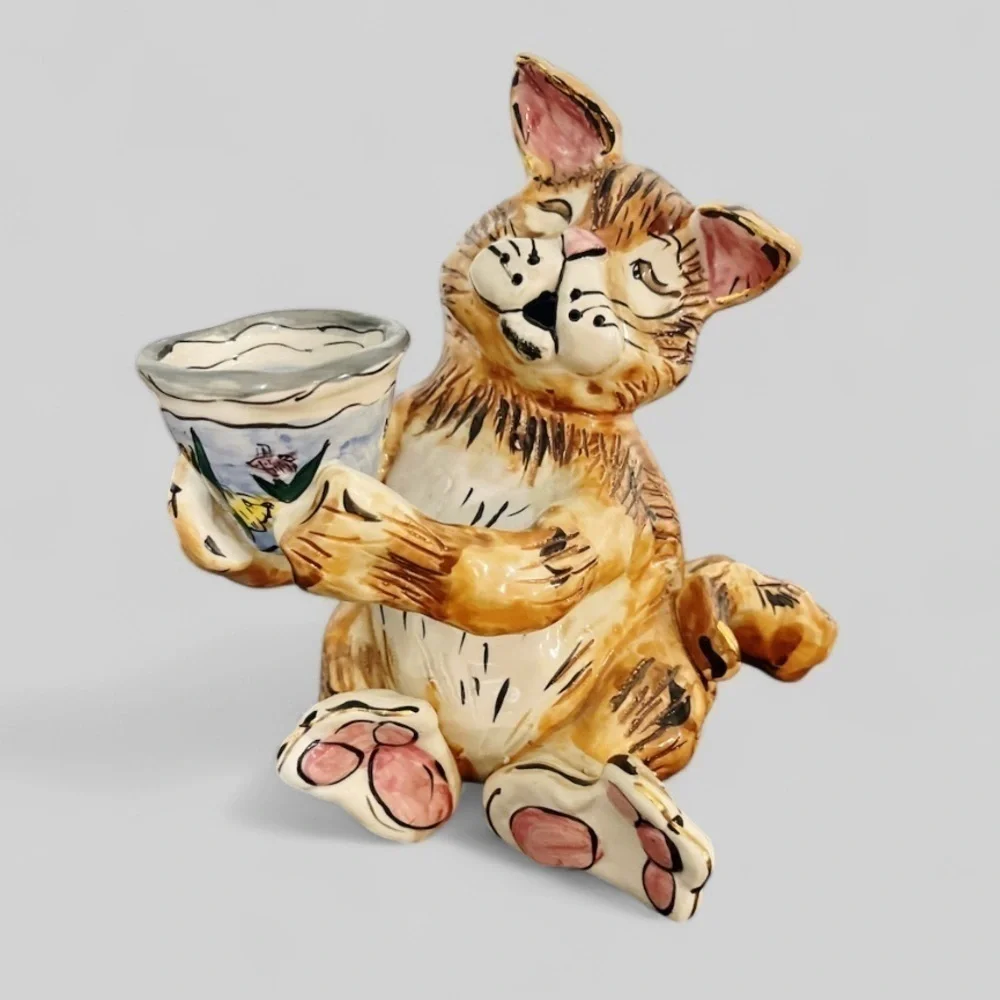 Blue Sky Clayworks Vintage 2000 Cat Tea Light Collectible Figurine Holder